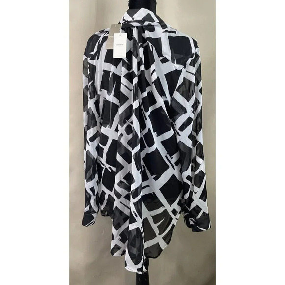 Chicos 3 US XL/16 Exploded Squares Woven Pattern Black White Sheer Blouse NEW - Picture 2 of 11